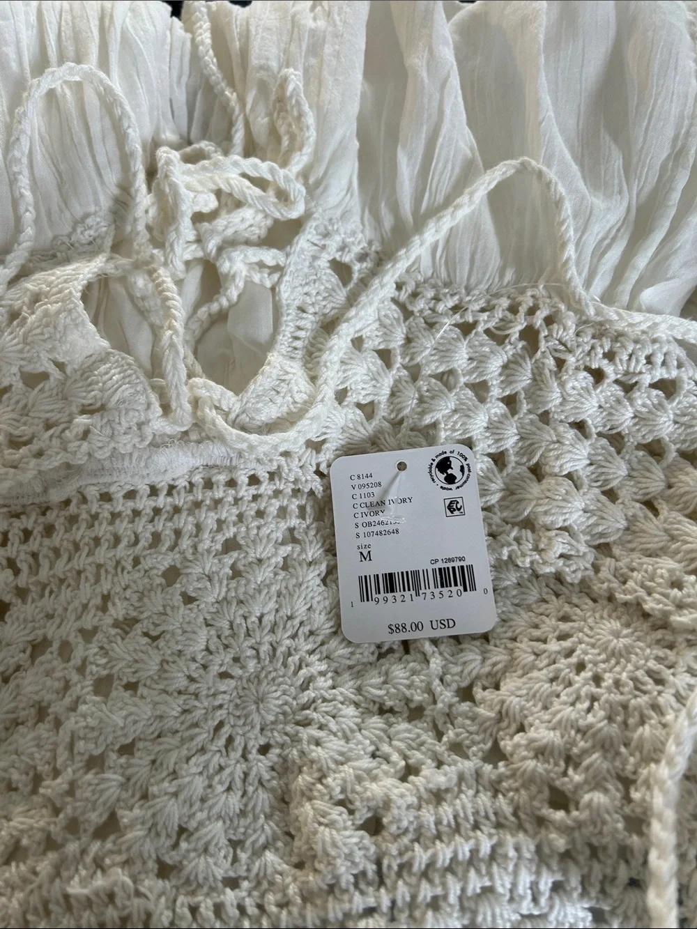 Free People Bohemian Crochet Bust White/Ivory Sundress